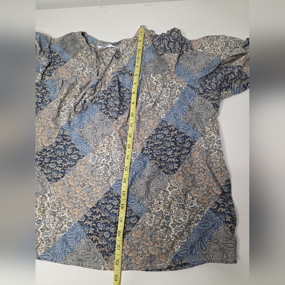 Time and Tru Large (12-14) Womens Blue Beige Paisley Patchwork Long Sleeve Top - Picture 9 of 10
